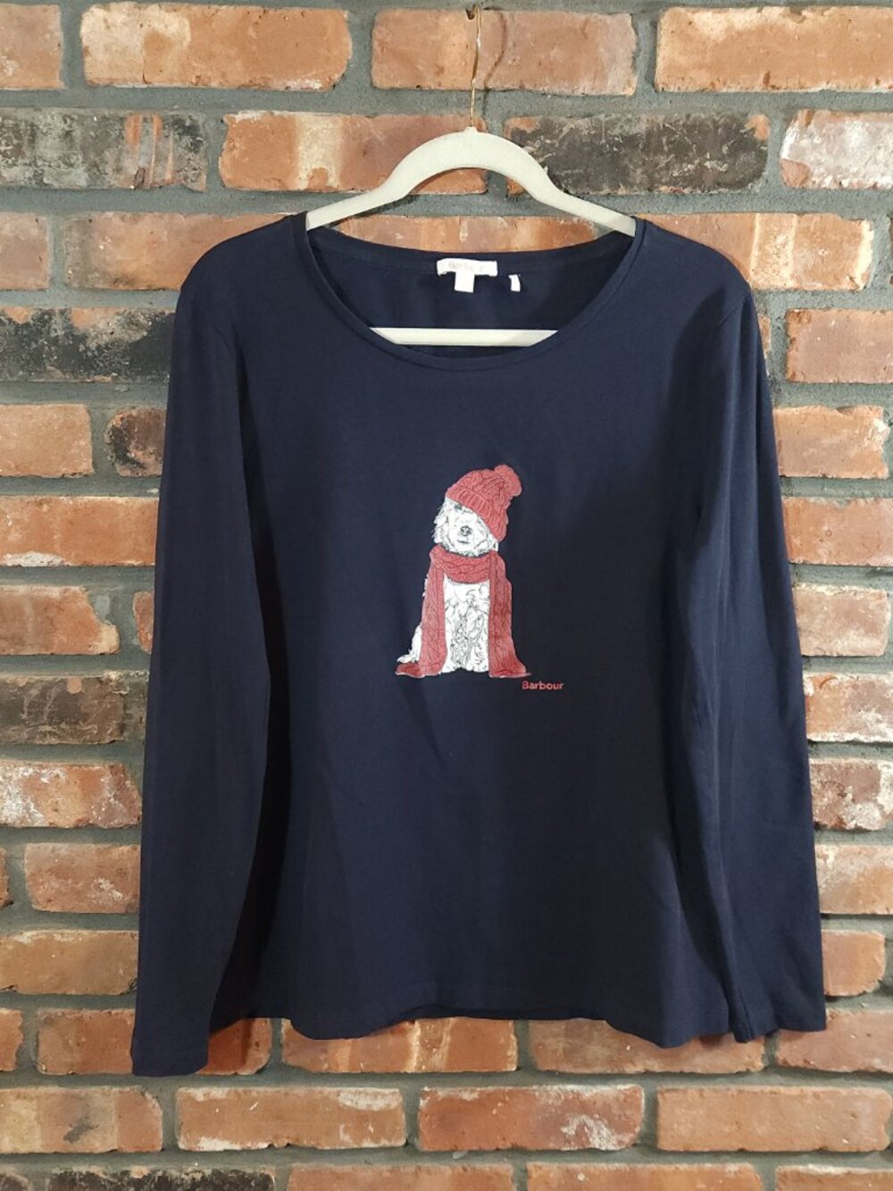 Barbour Farham Long Sleeve Dog Print Tee in Navy Preppy Casual Women's US 10 - Picture 5 of 9